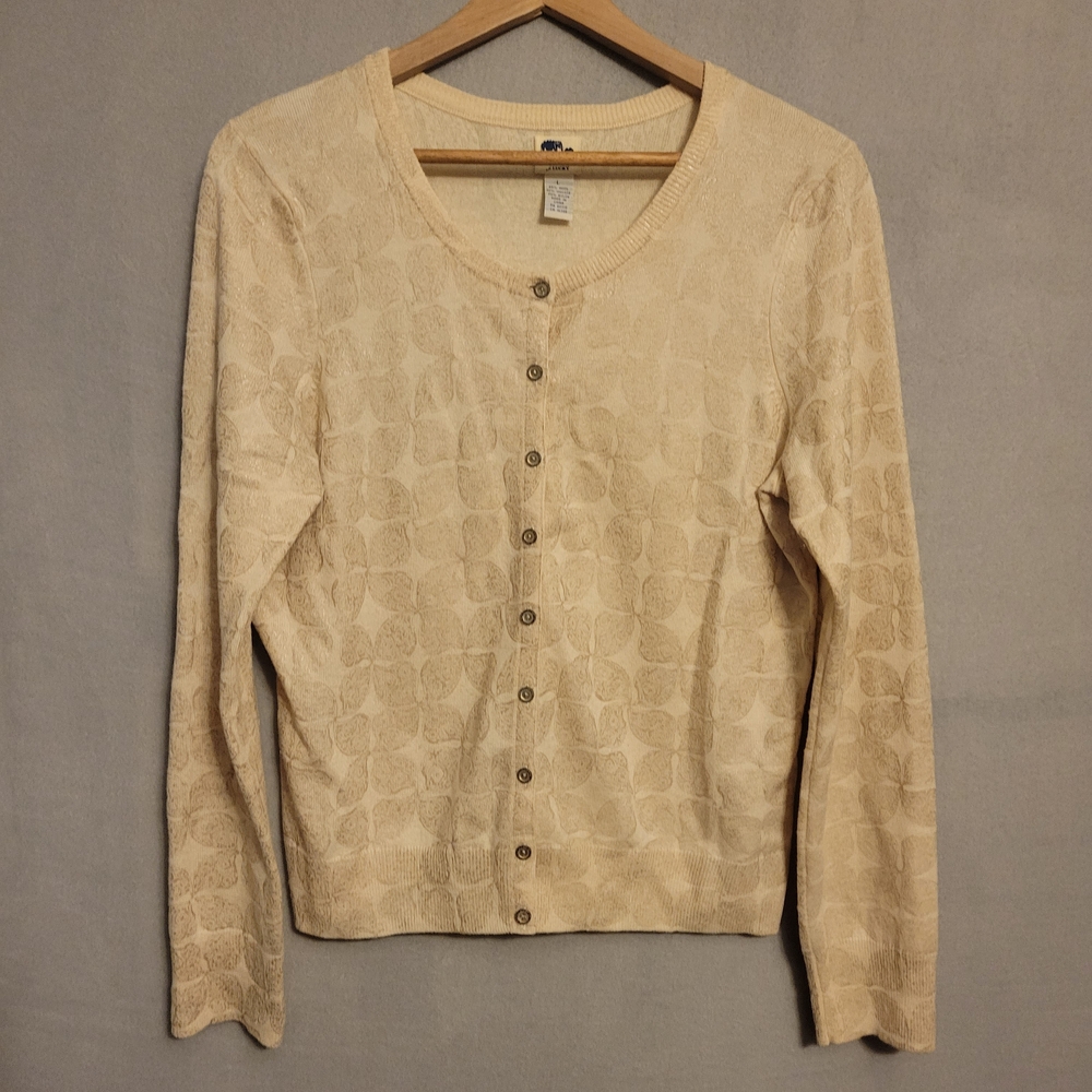 Lucky John Robshaw Cream Gold Cardigan Wool Blend Sweater. Size L